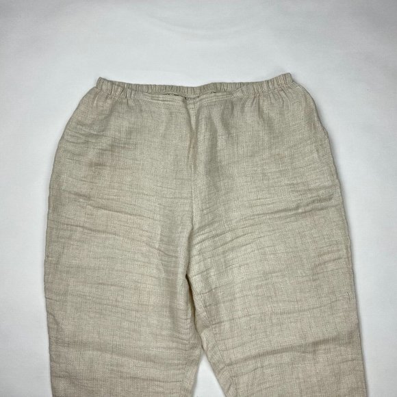 Flax Linen Ankle Pants Tapered Leg Elastic Waist Flat‎ Front Lightweight Women L - Picture 3 of 11